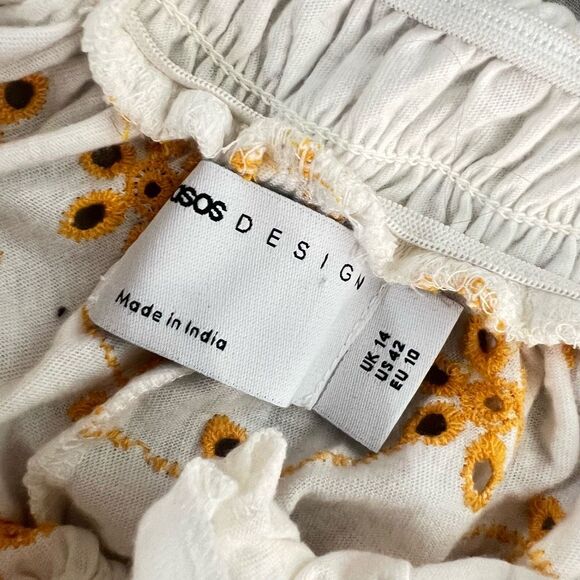 ASOS Design Women's Off Shoulder Bardot Mini Swing Dress Yellow White Size 10 - Picture 7 of 10